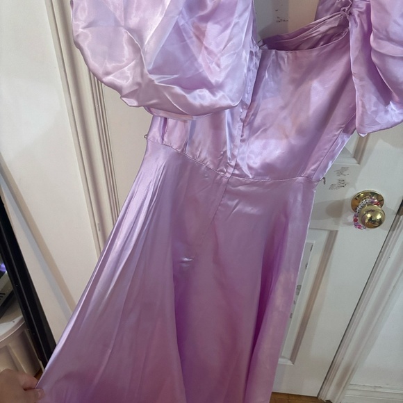 vintage lilac lavender purple silk dress puff sleeve empire waist dress - Picture 7 of 8